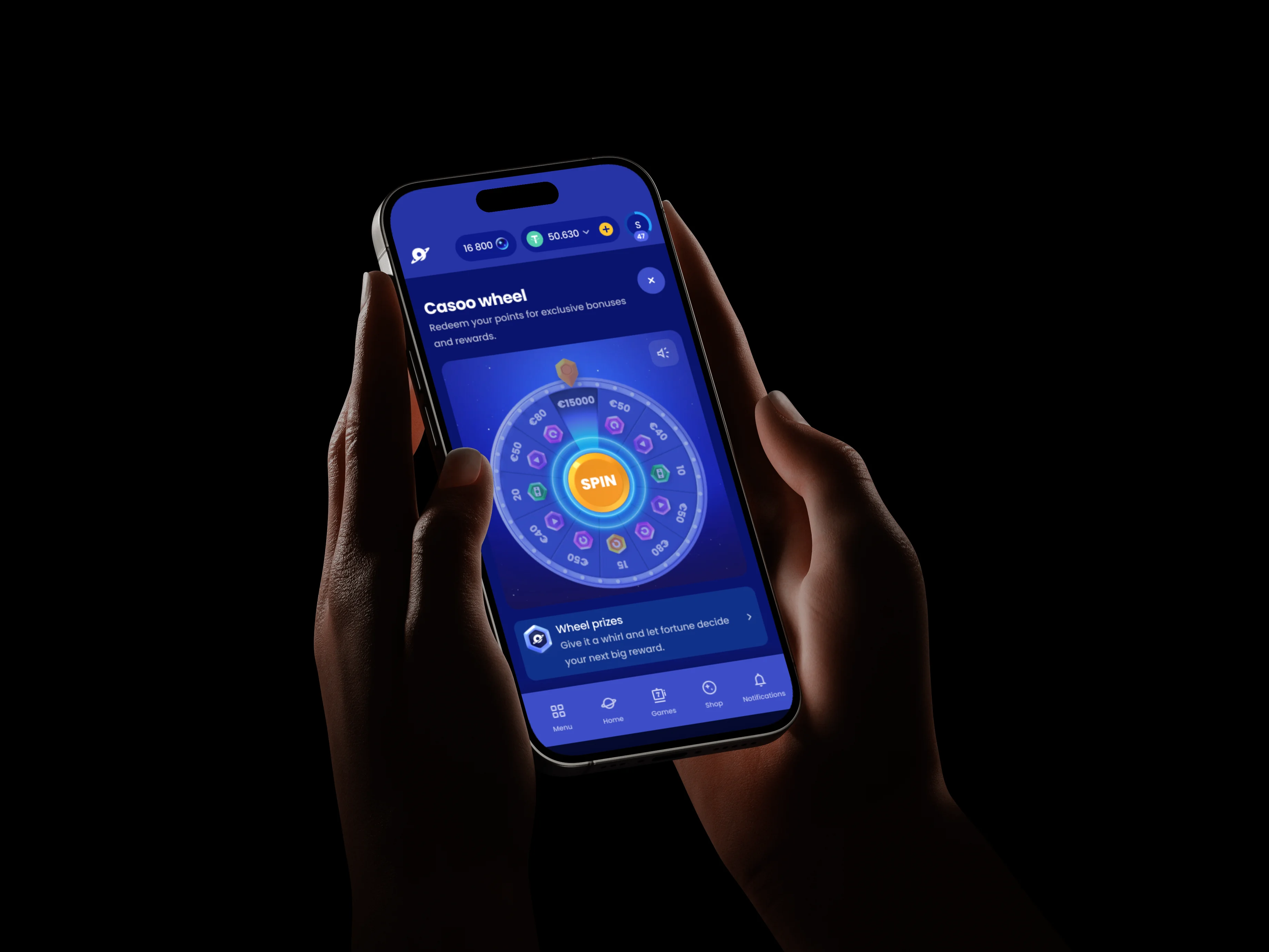 Casoo prize wheel on mobile