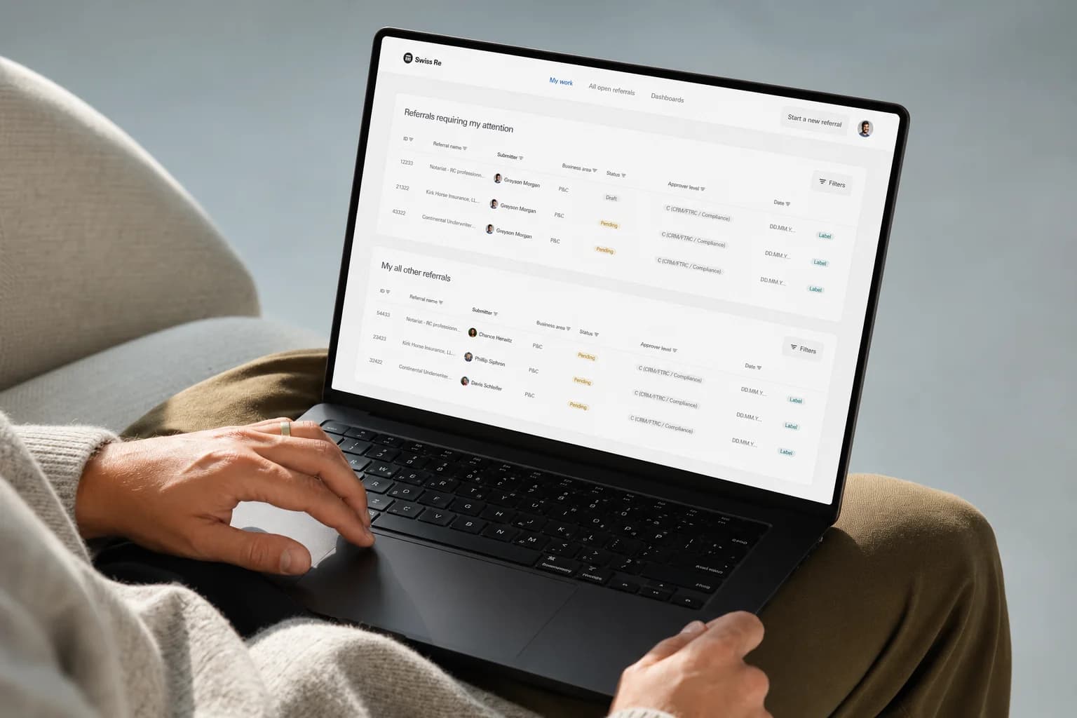 Swiss Re My work dashboard on a laptop